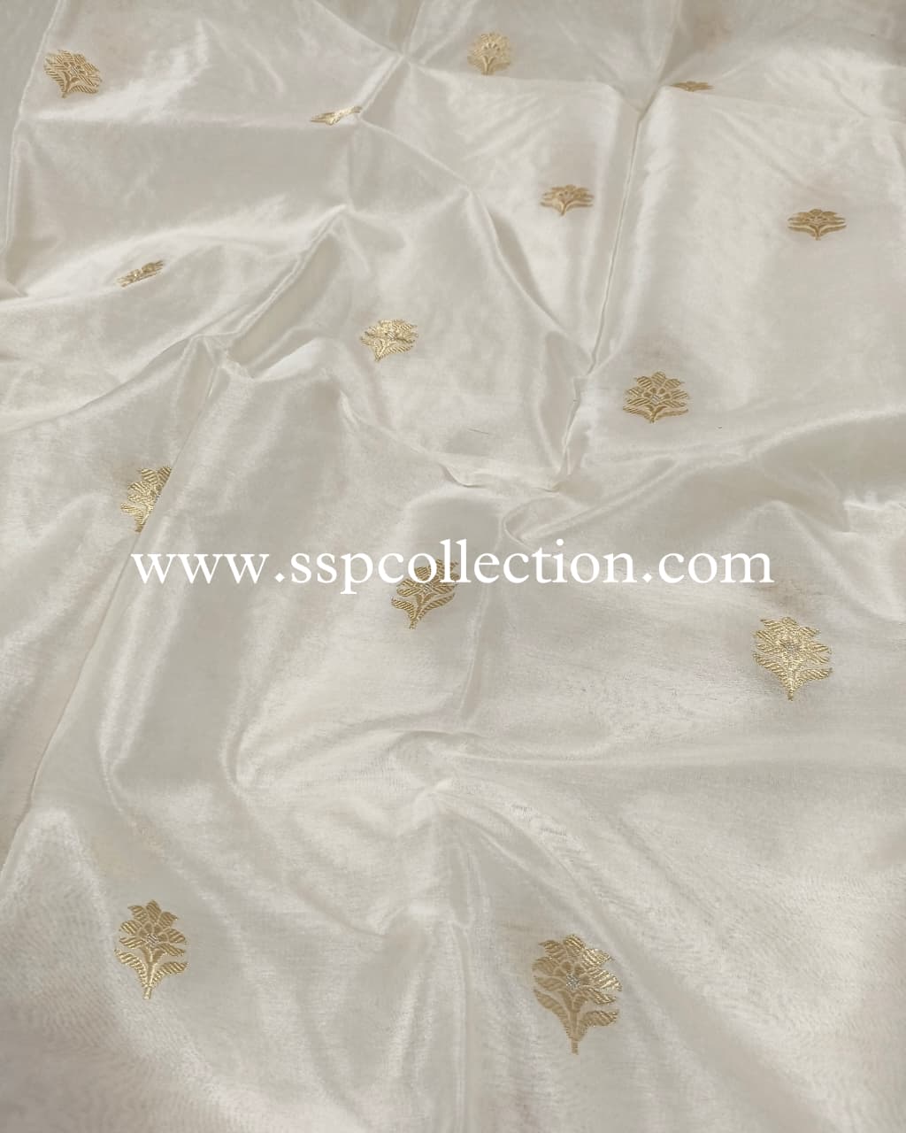 White Pure Kora Silk Banarasi Fabric