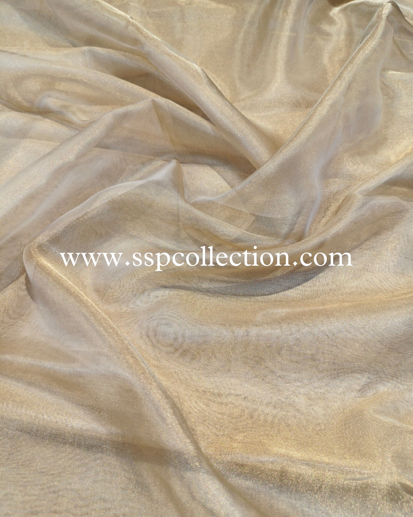 Gold Banarasi Pure Tissue Silk Plain Fabric