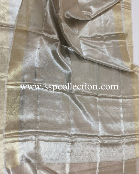 Silver-Gold Pure Molten Tissue Silk Brocade Banarasi Saree