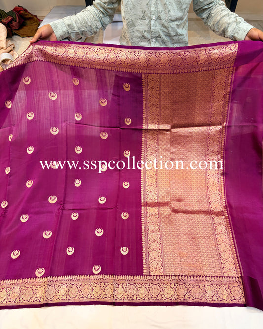 Purple-Wine Pure Mango Silk Chand-Tara Banarasi Saree