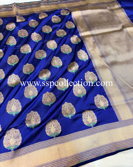 Blue Pure Katan Silk Tilfi Banarasi Saree