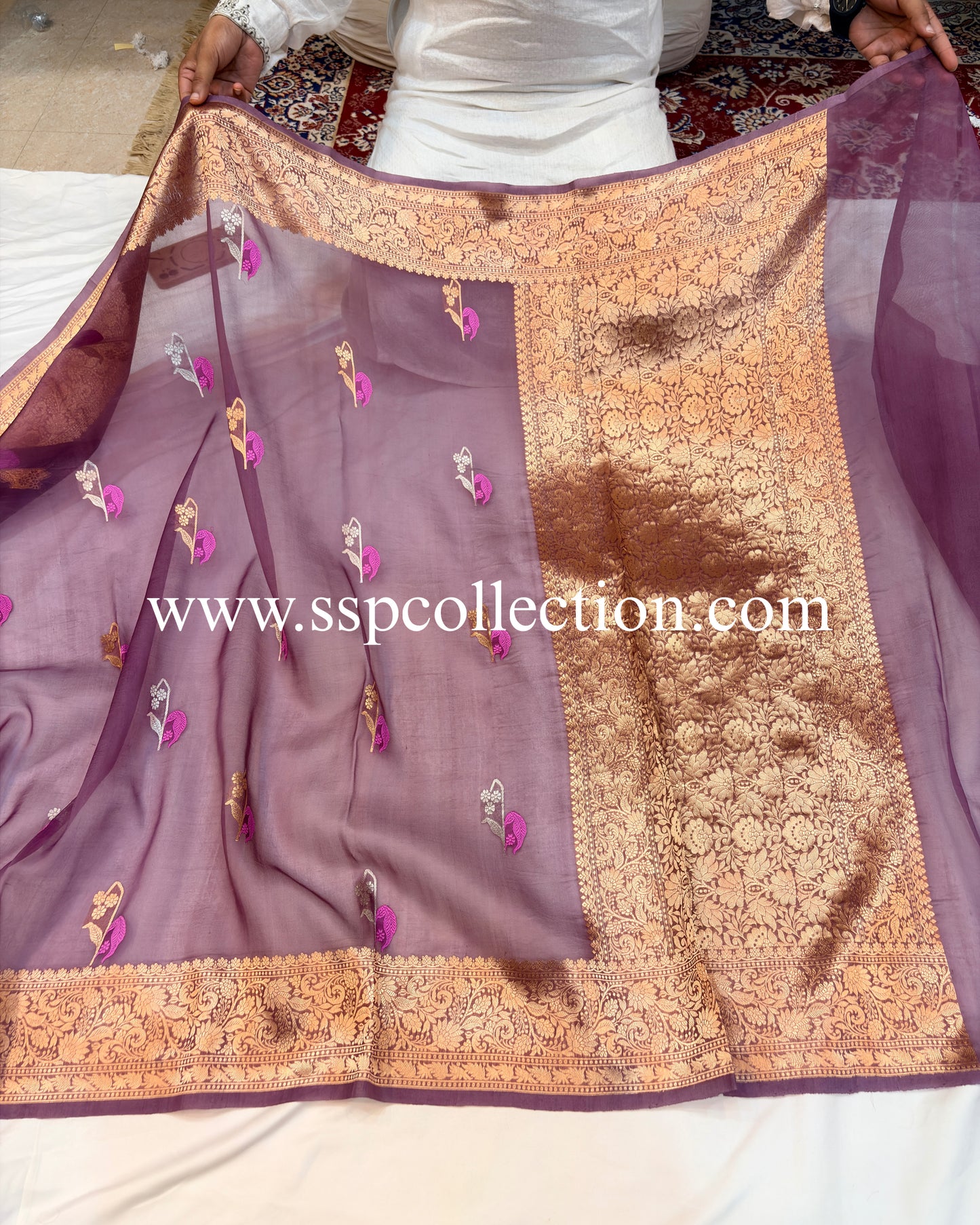 Burgundy Pure Kora Silk Banarasi Saree