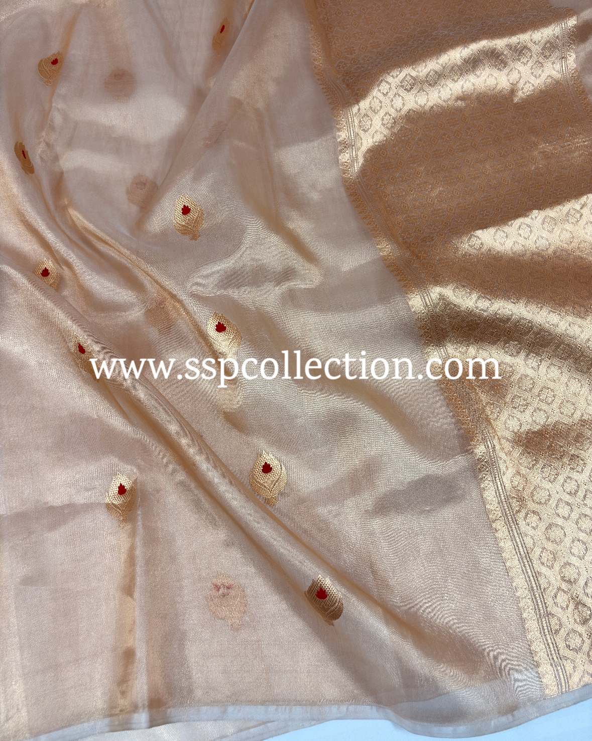 Champagne-Gold Pure Tissue Silk Meenakaari Banarasi Saree