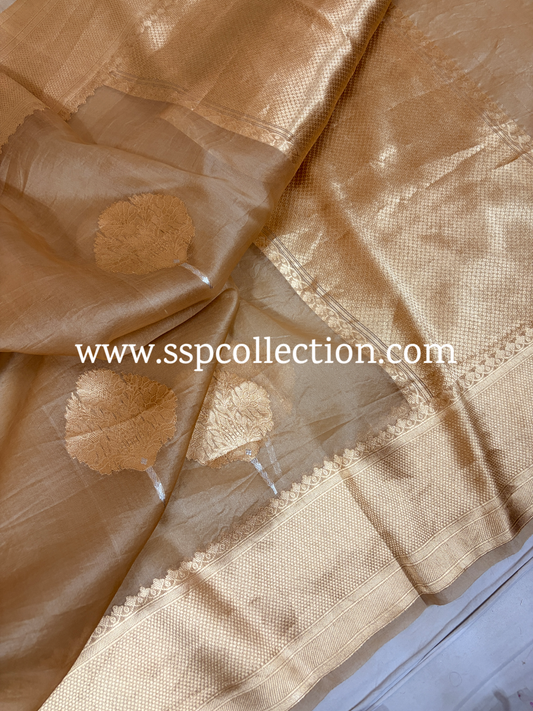 Beige-Gold Pure Kora Silk Banarasi Saree