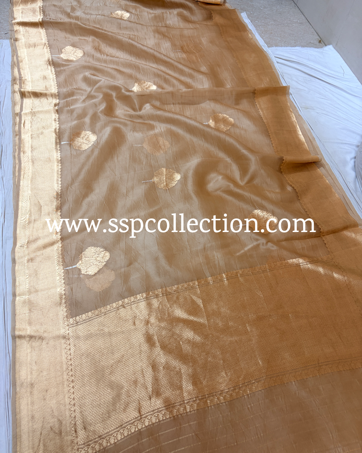Beige-Gold Pure Kora Silk Banarasi Saree