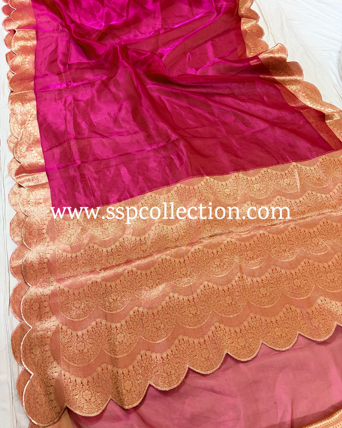 Pink Pure Tissue Silk Scallop Banarasi Saree