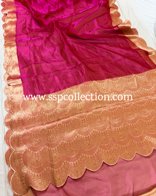 Pink Pure Tissue Silk Scallop Banarasi Saree
