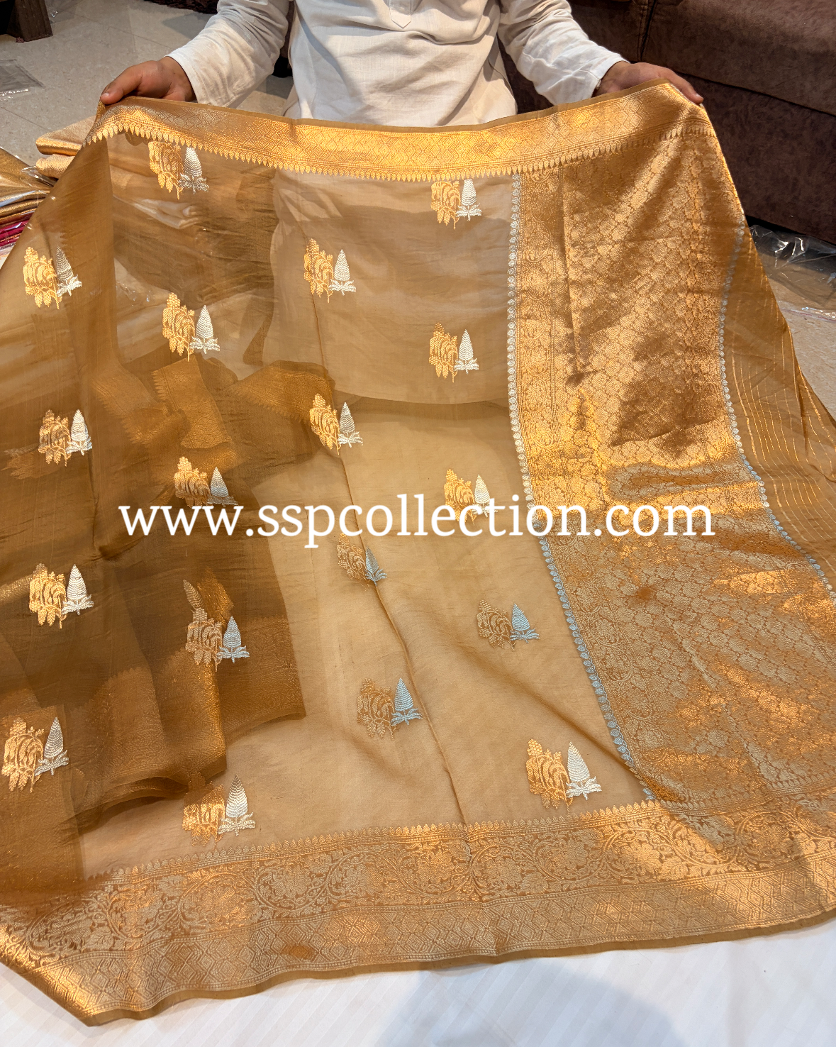 Dark-Beige-Gold Pure Kora Silk Banarasi Saree