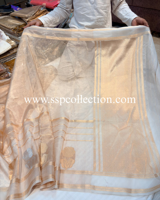 Champagne-Gold Pure Tissue Silk Banarasi Saree