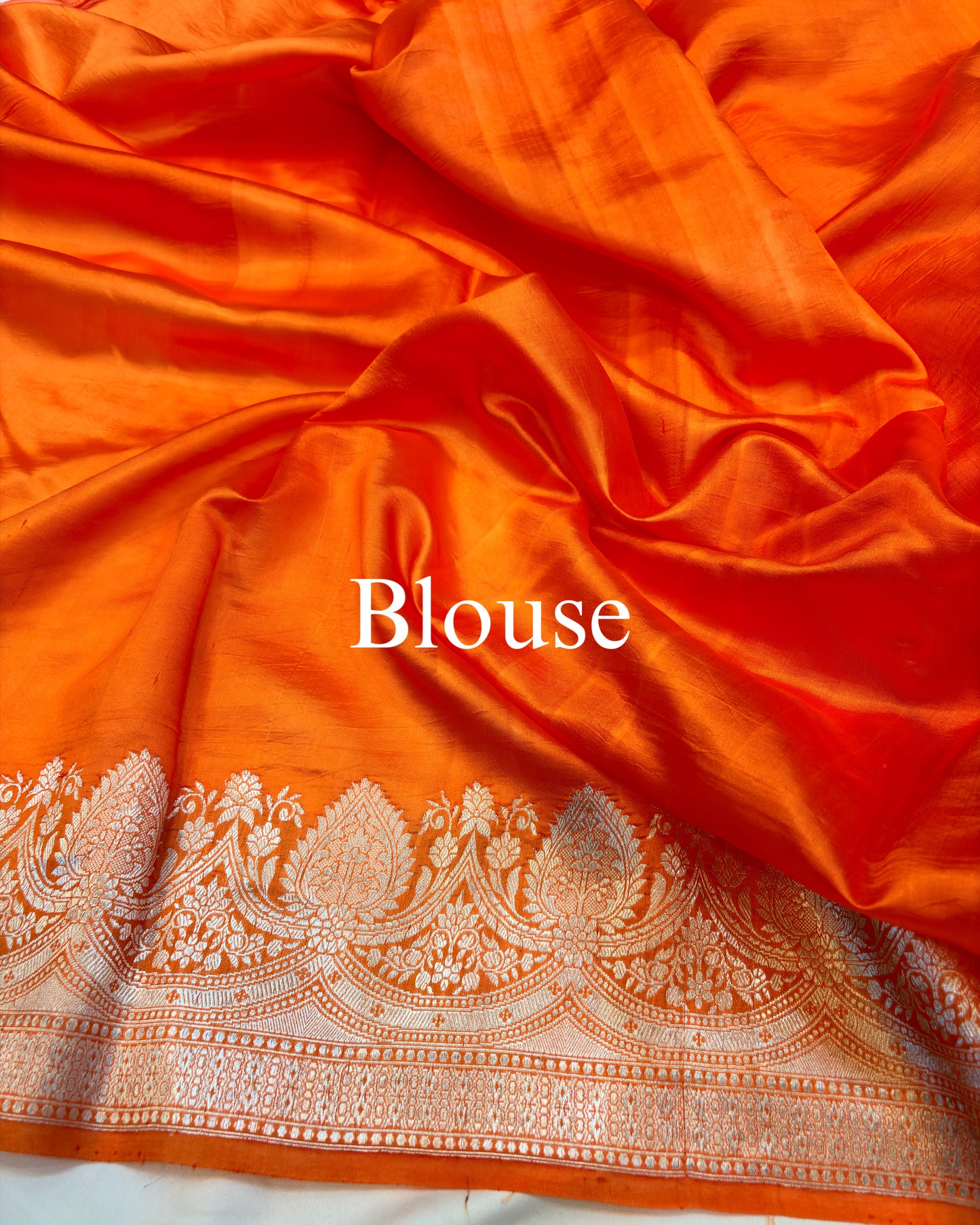 Red-Orange Pure Mango Silk Banarasi Saree