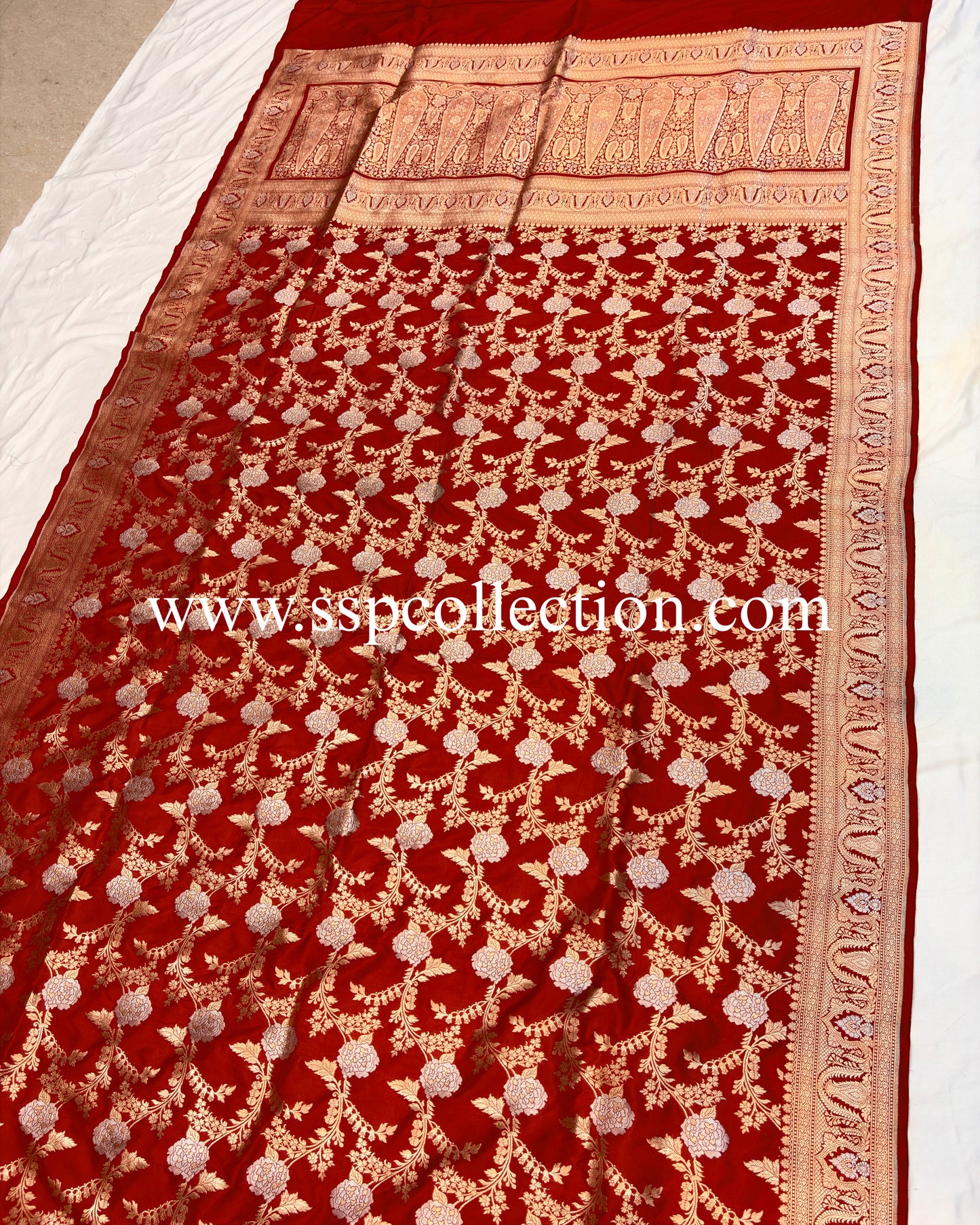 Red Pure Katan Silk Alfi Banarasi Saree