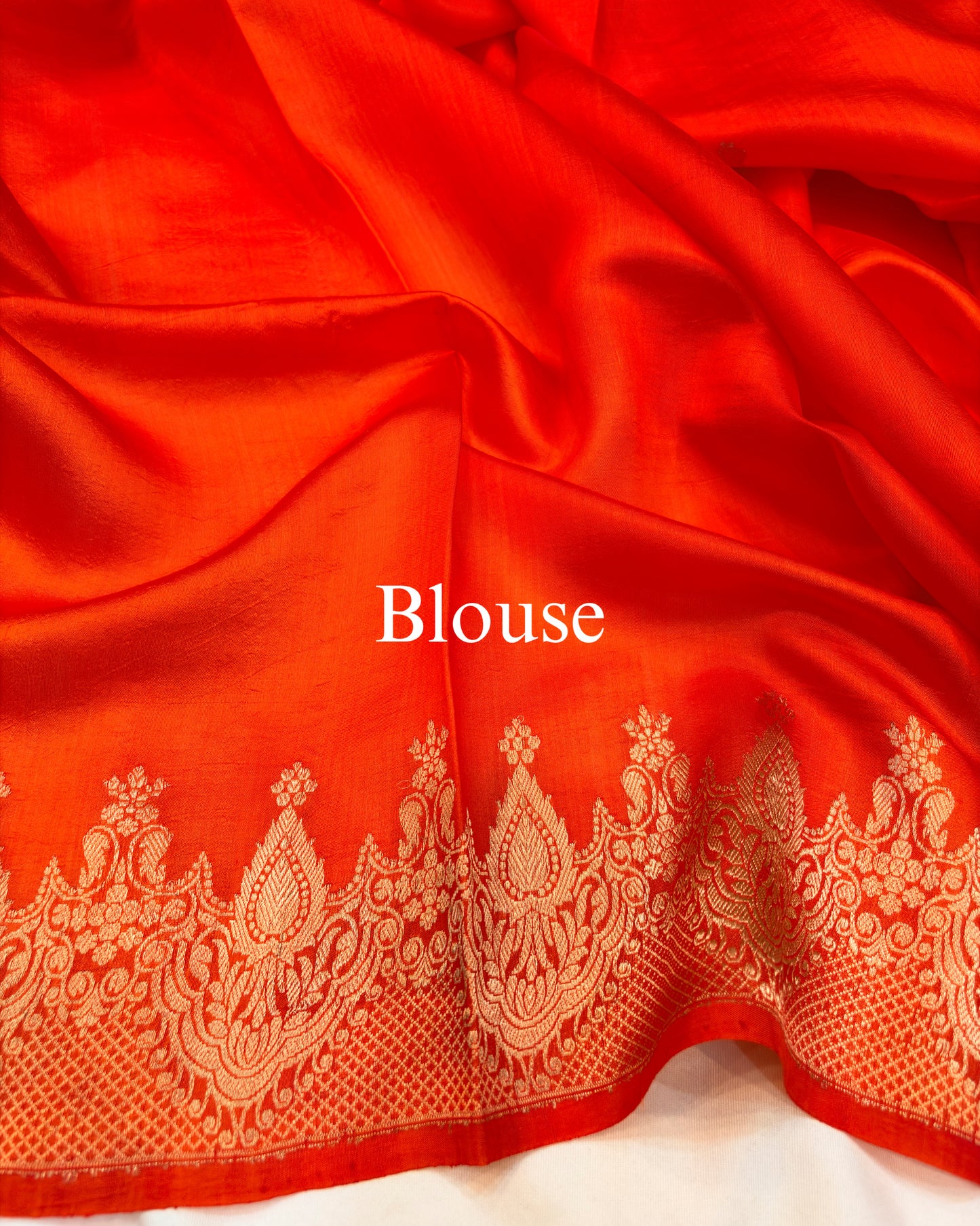 Red-Orange Pure Mango Silk Banarasi Saree