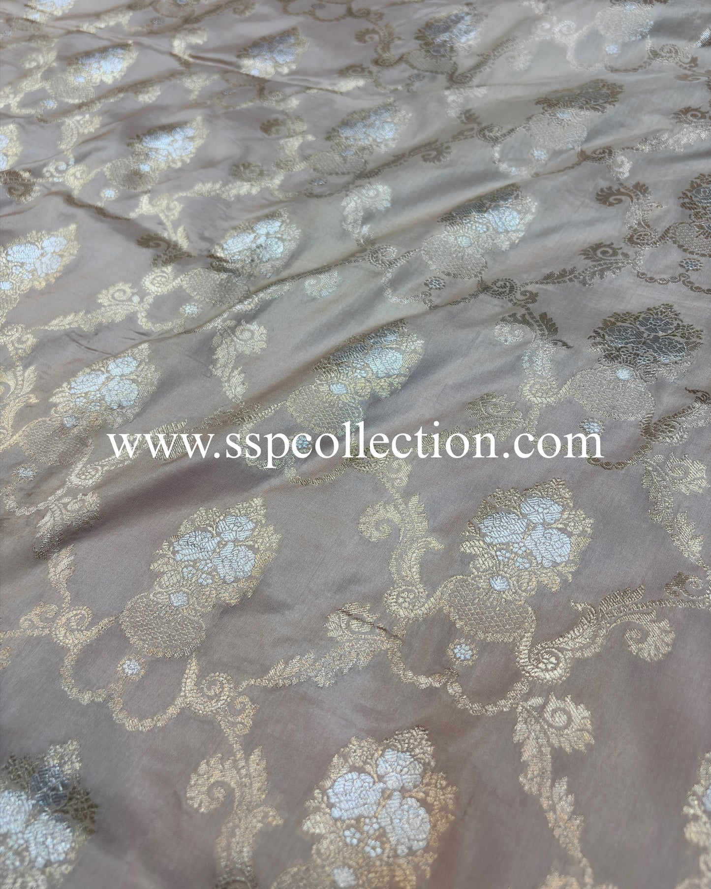 Beige Pure Katan Silk Alfi Banarasi Saree