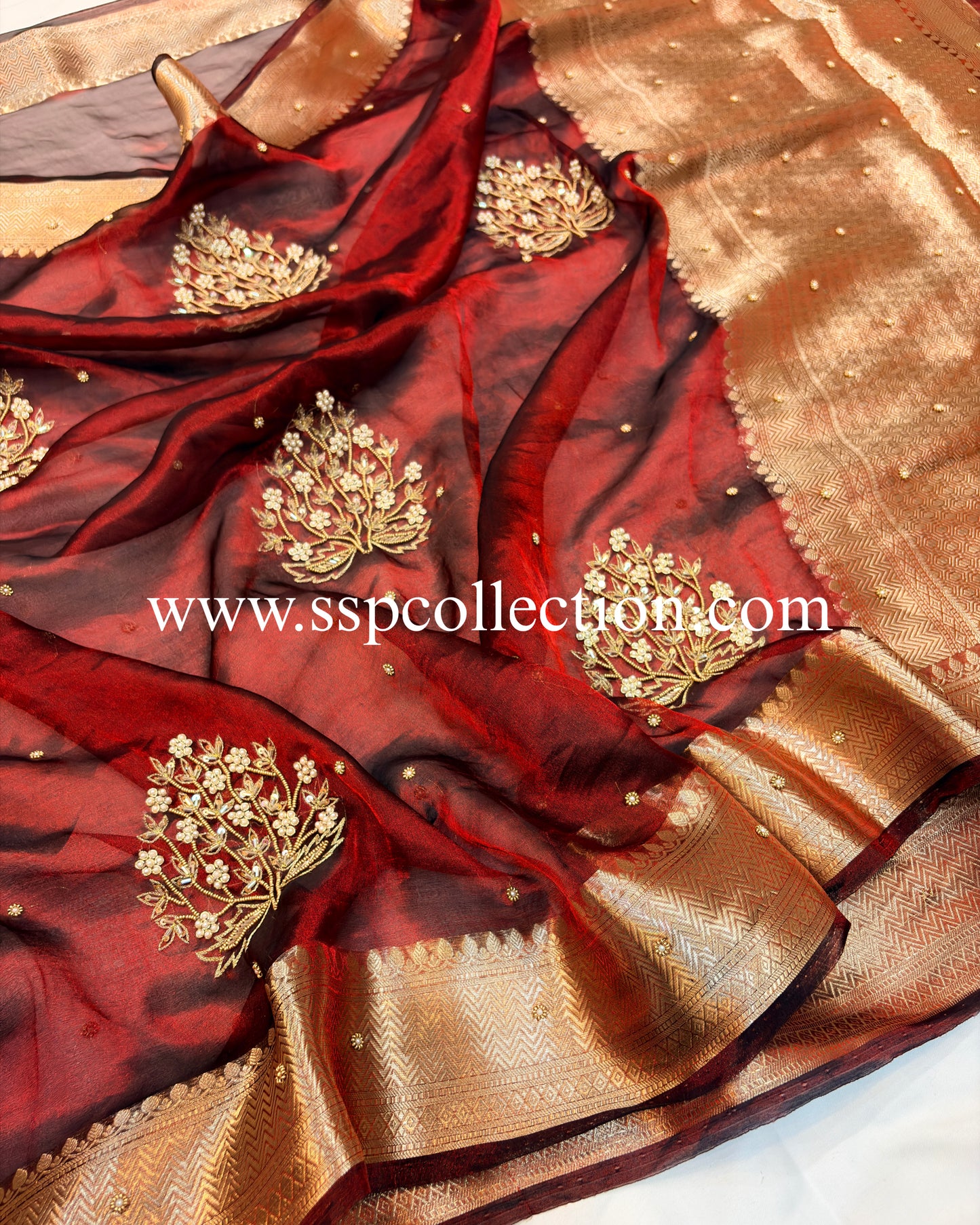 Red-Black Pure Tissue Silk Zardozi Banarasi Saree