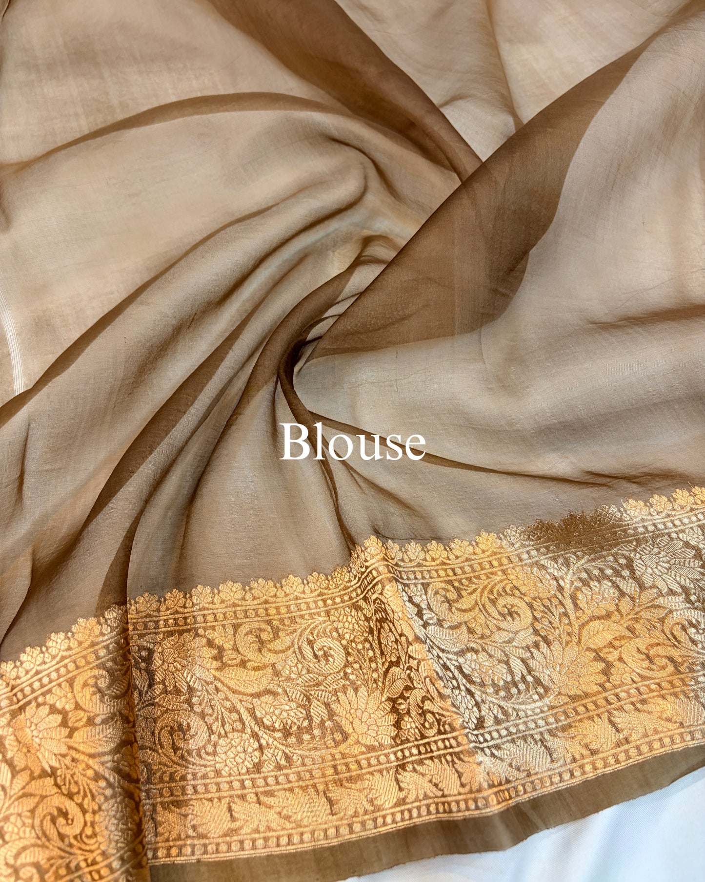 Muddy-Brown Pure Kora Silk Banarasi Saree