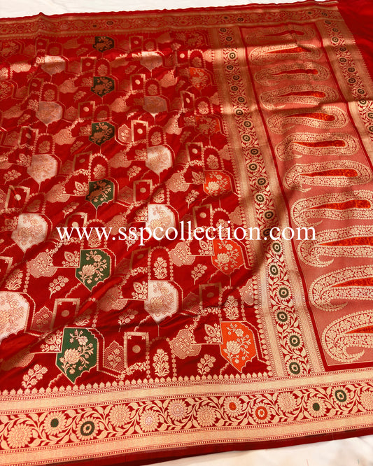 Red Pure Katan Silk Meenakaari Banarasi Saree