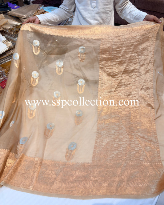 Olive-Gold Pure Kora Silk Banarasi Saree