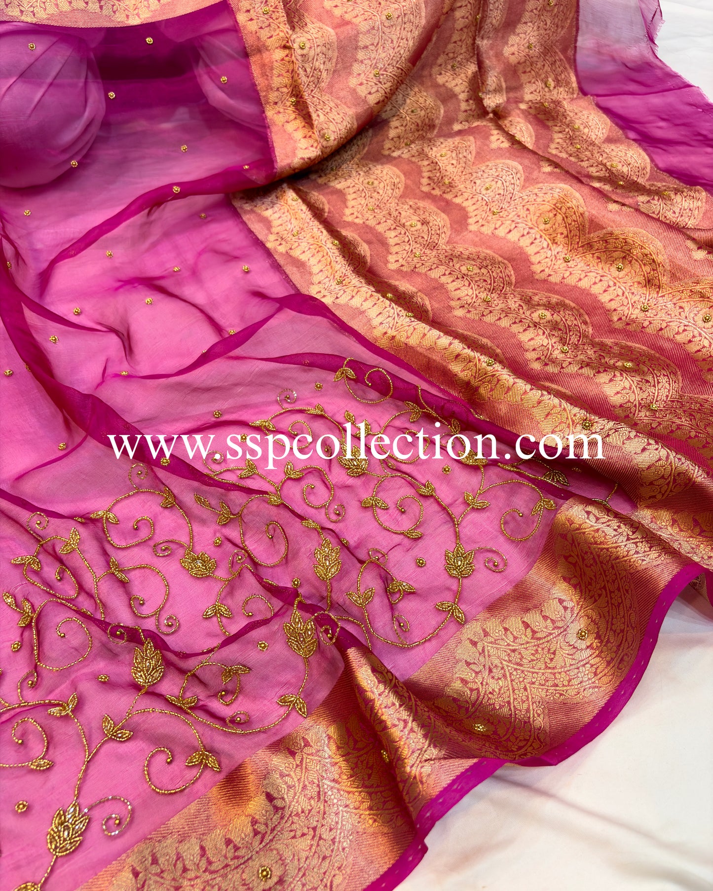 Pink Pure Tissue Silk Zardozi Banarasi Saree