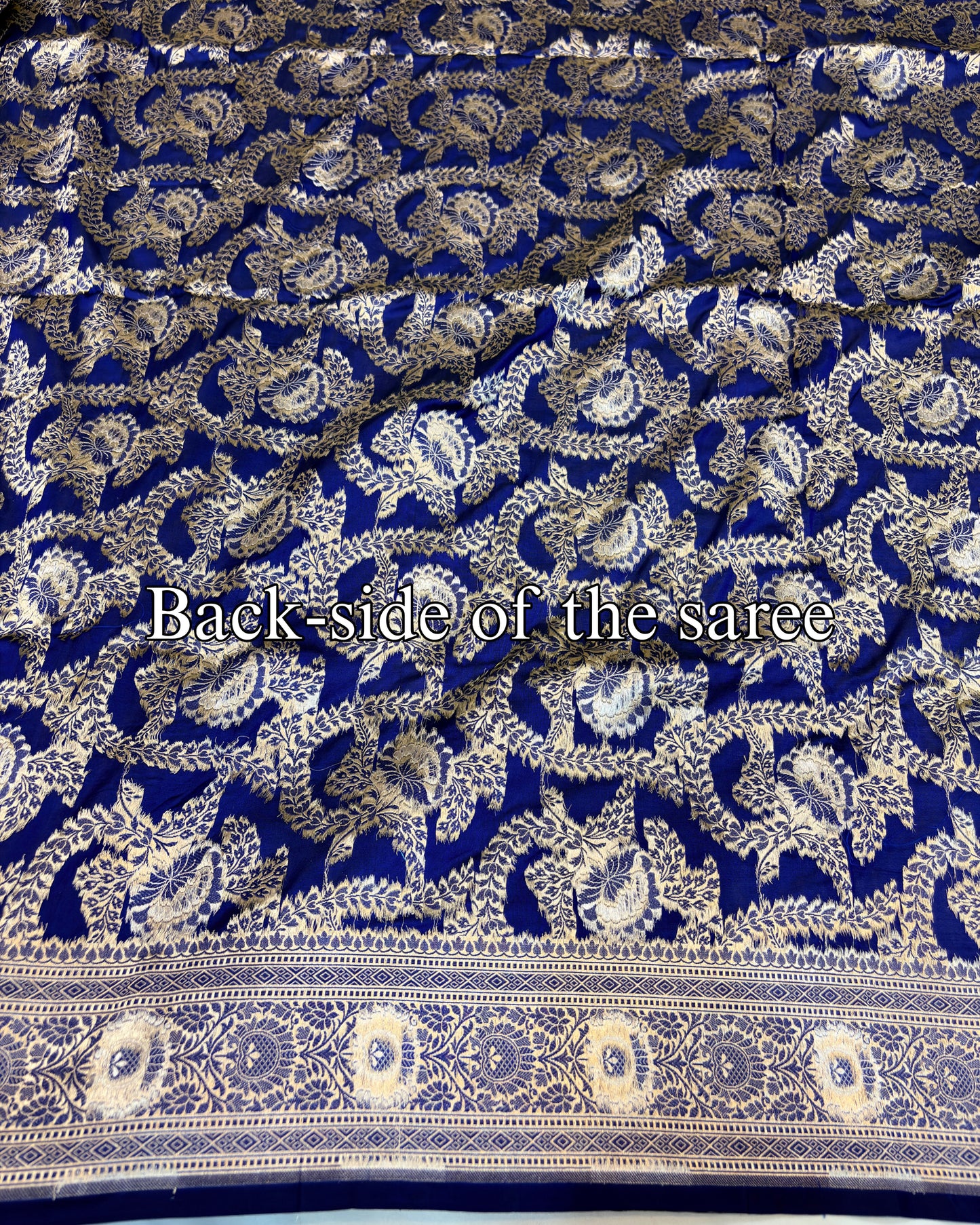 Navy-Blue Pure Katan Silk Alfi Banarasi Saree