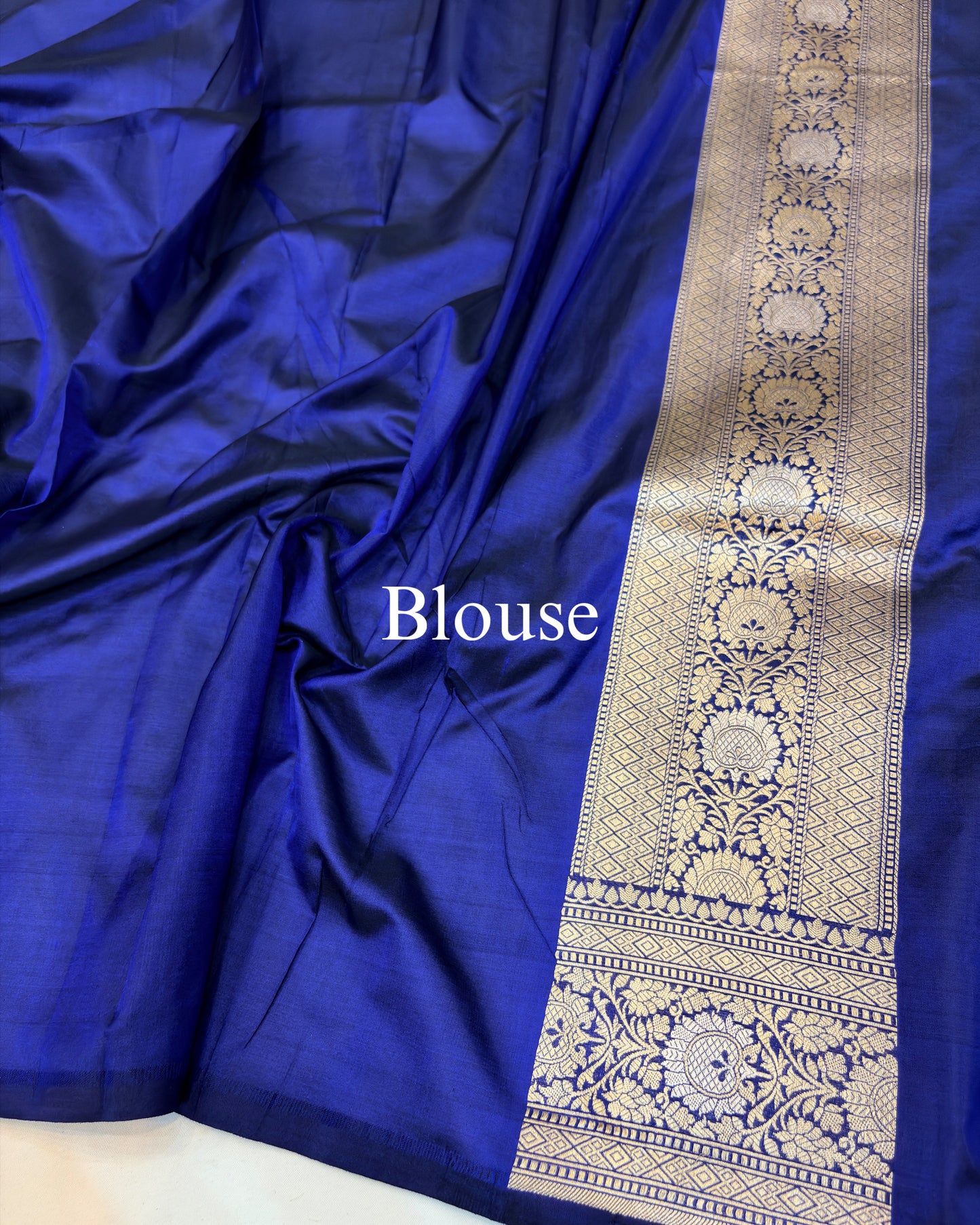 Navy-Blue Pure Katan Silk Alfi Banarasi Saree