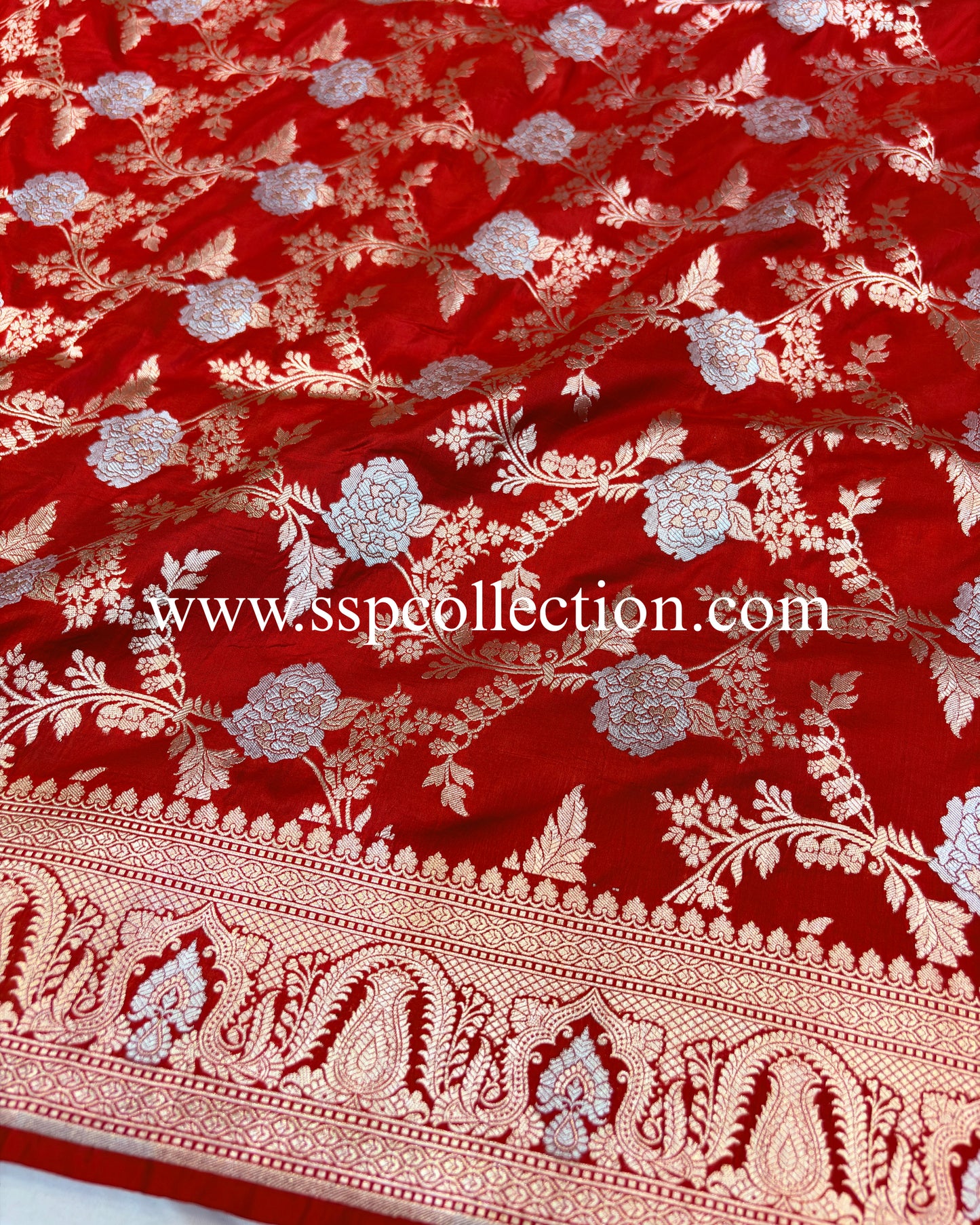 Red Pure Katan Silk Alfi Banarasi Saree