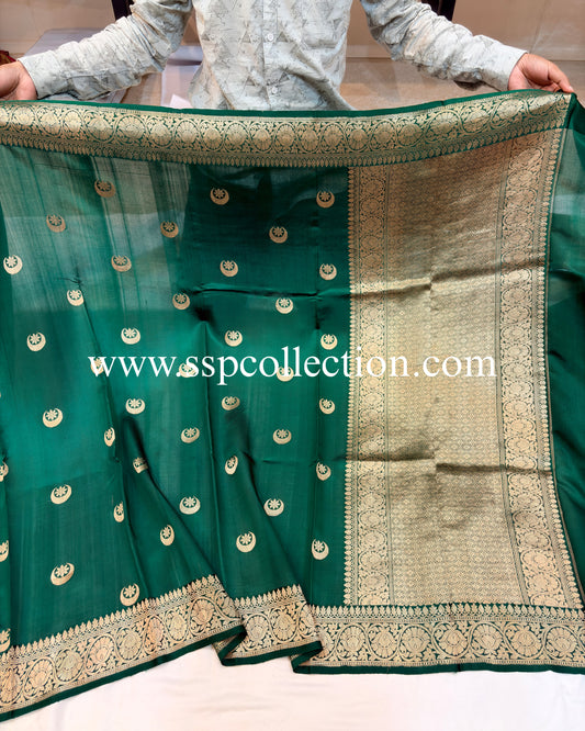 Emerald-Green Pure Mango Silk Chand-Tara Banarasi Saree