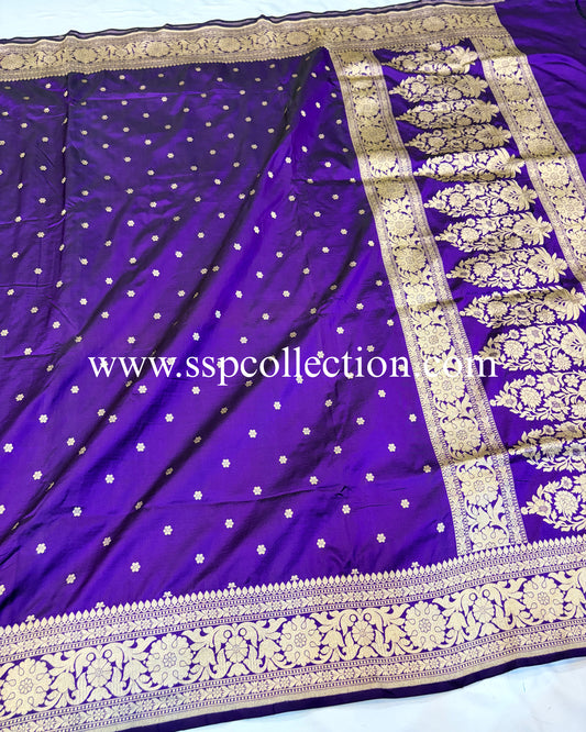 Purple Pure Katan Silk Banarasi Saree