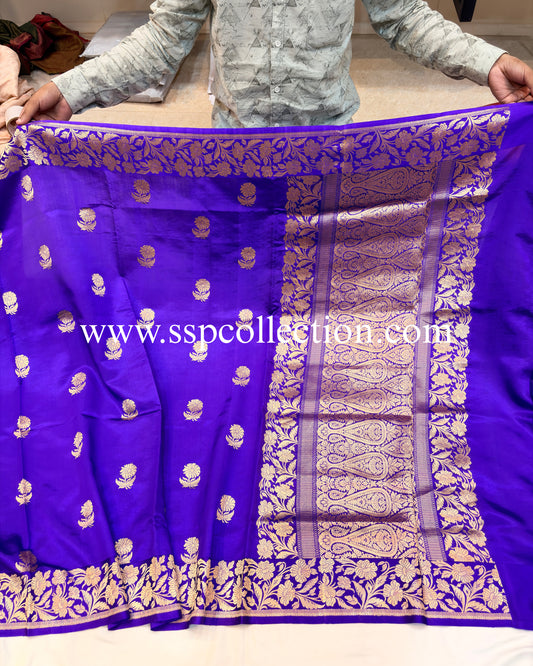 Purple-Blue Pure Mango Silk Banarasi Saree