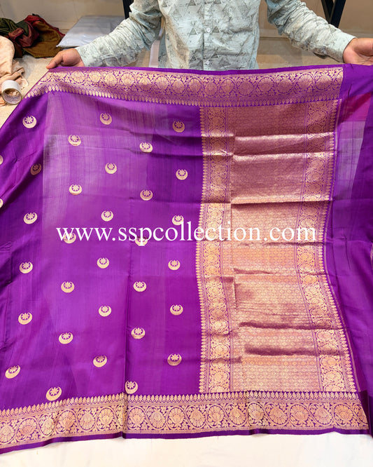 Royal-Purple Pure Mango Silk Chand-Tara Banarasi Saree