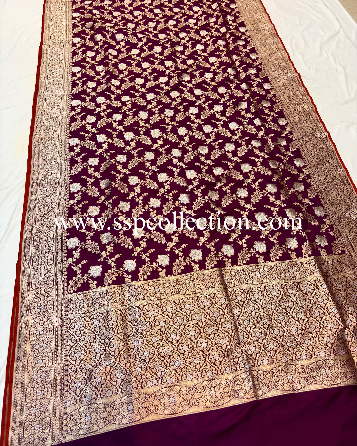 Magenta Pure Katan Silk Alfi Banarasi Saree
