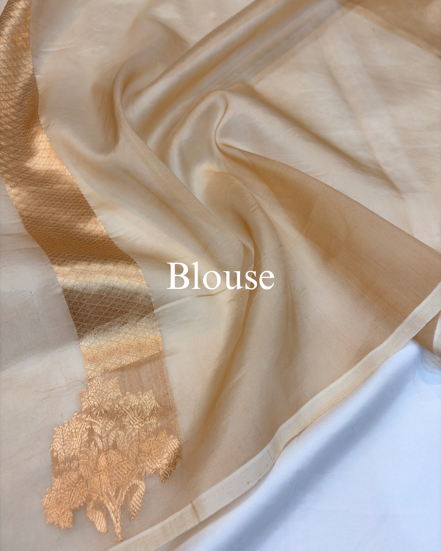 Beige-Gold Pure Kora Silk Banarasi Saree