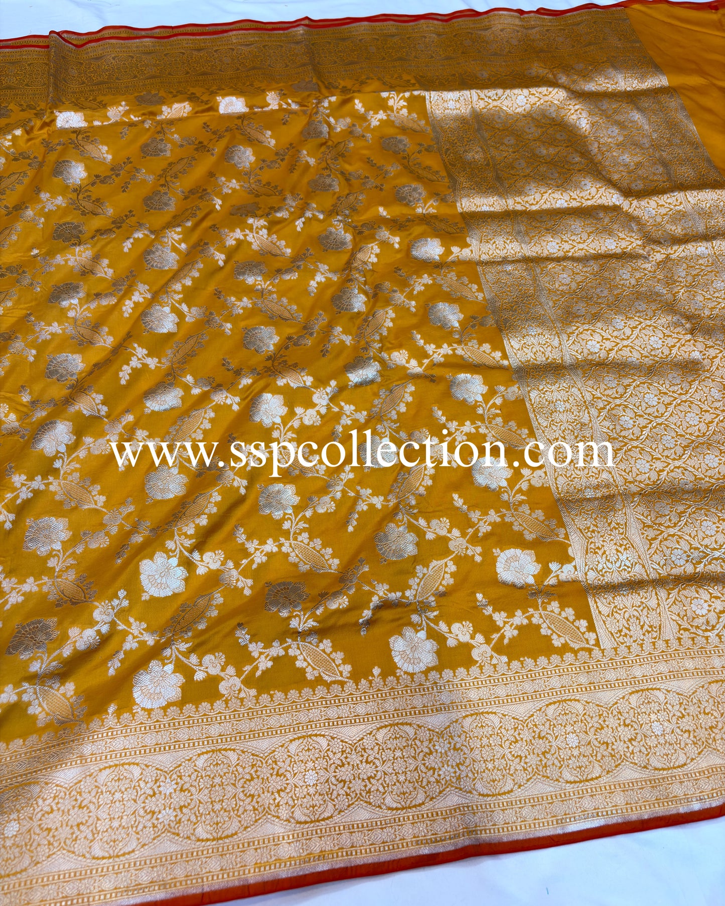 Mustard-Yellow Pure Katan Silk Alfi Banarasi Saree