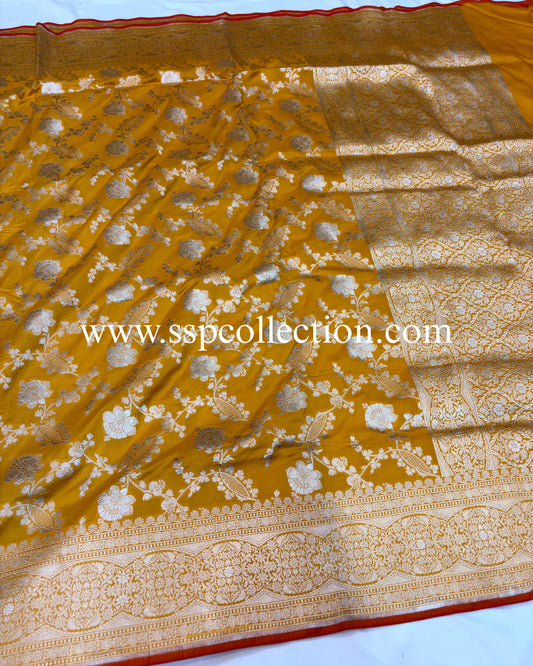 Mustard-Yellow Pure Katan Silk Alfi Banarasi Saree
