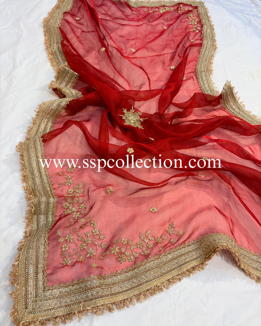Red Banarasi Pure Tissue Silk Zardozi Bridal Dupatta