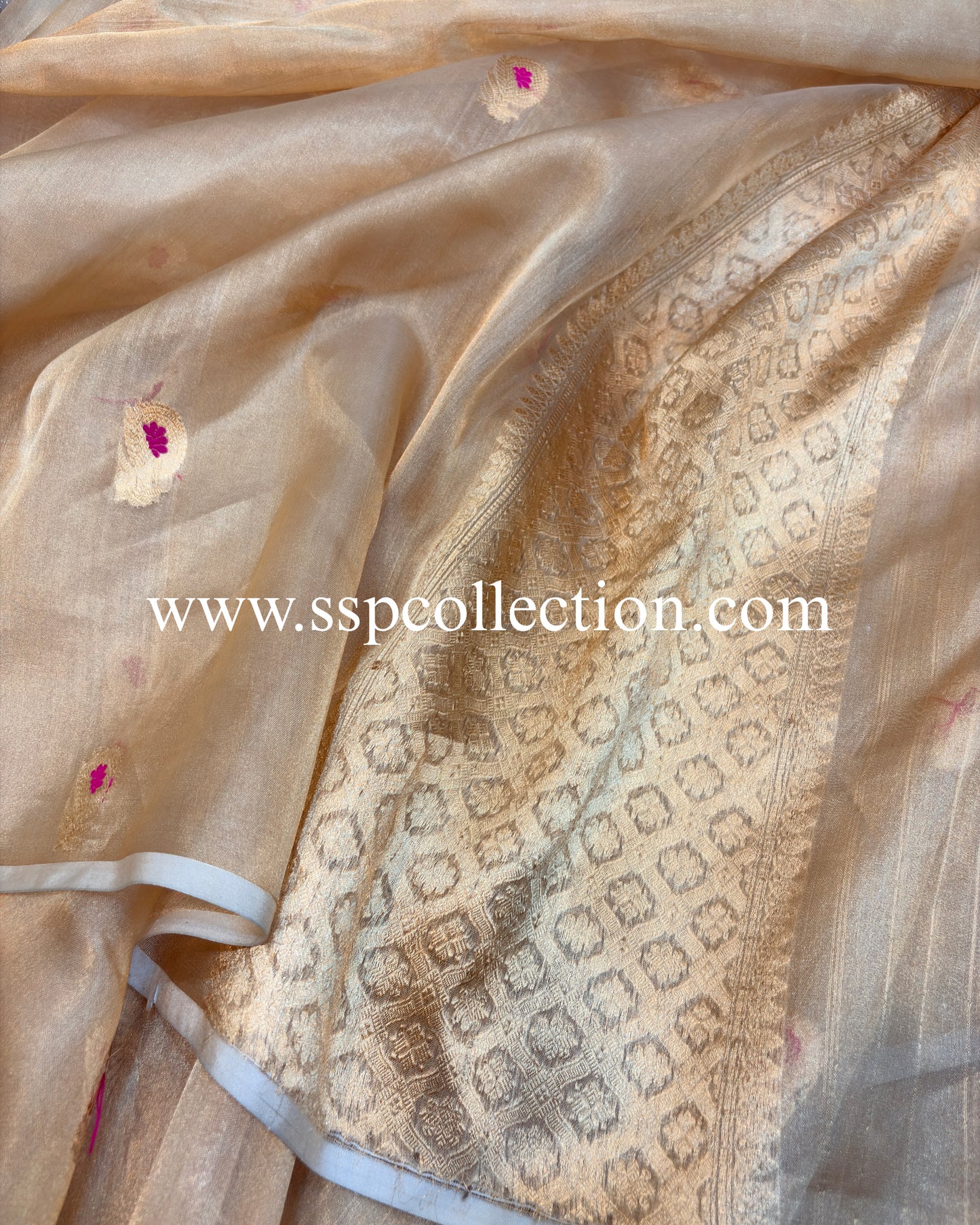 Champagne-Gold Pure Tissue Silk Meenakaari Banarasi Saree