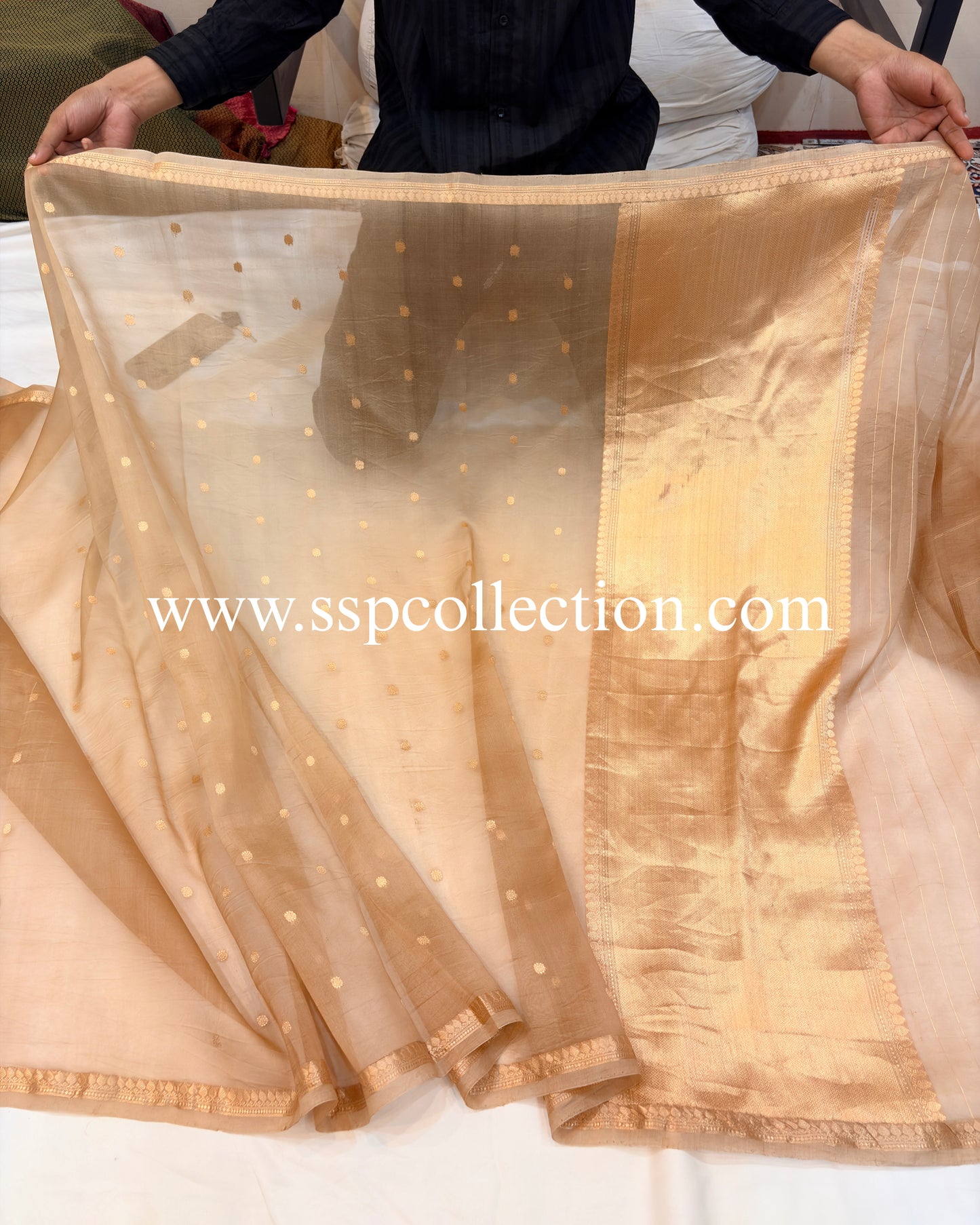 Beige-Gold Pure Kora Silk Banarasi Saree