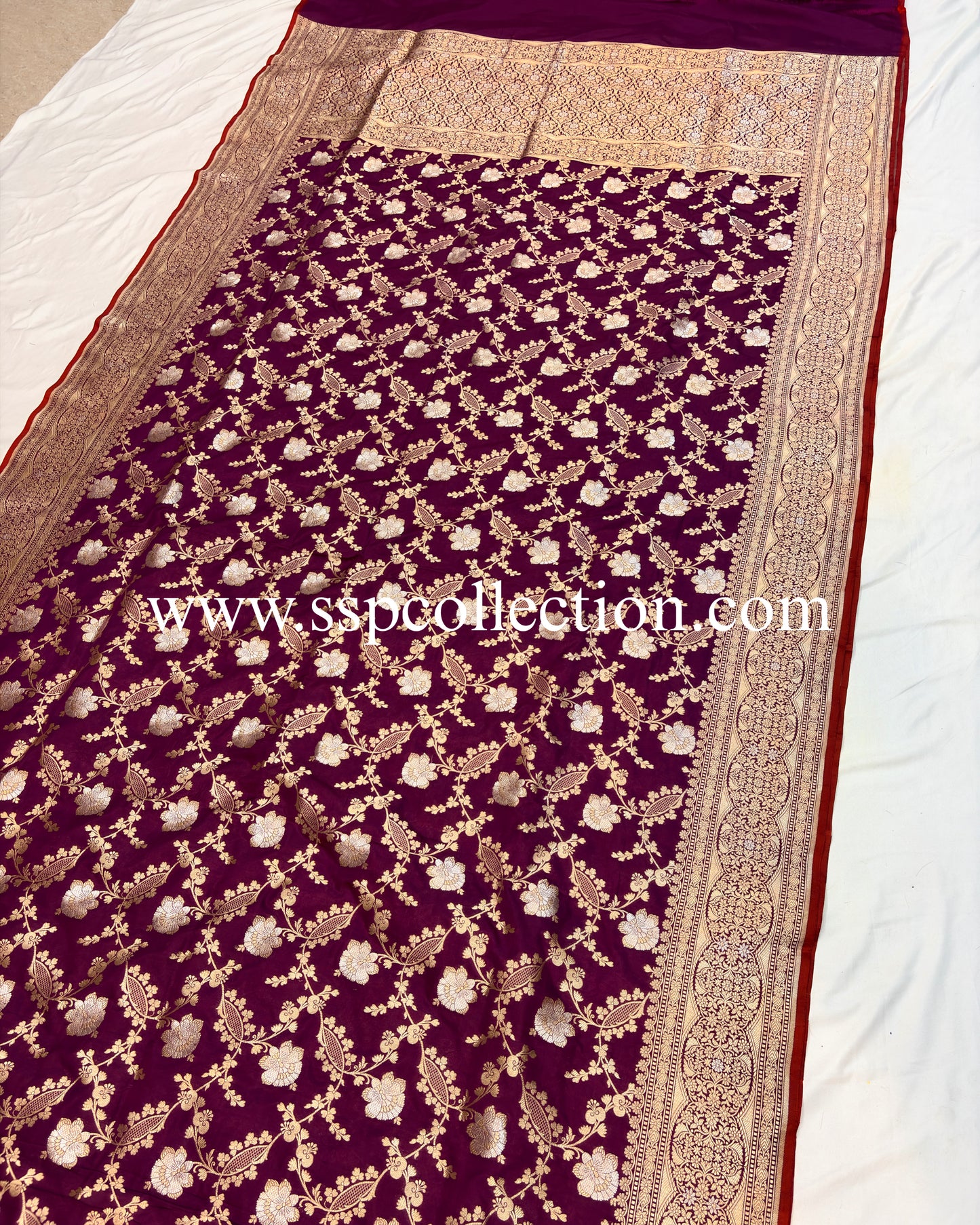 Magenta Pure Katan Silk Alfi Banarasi Saree