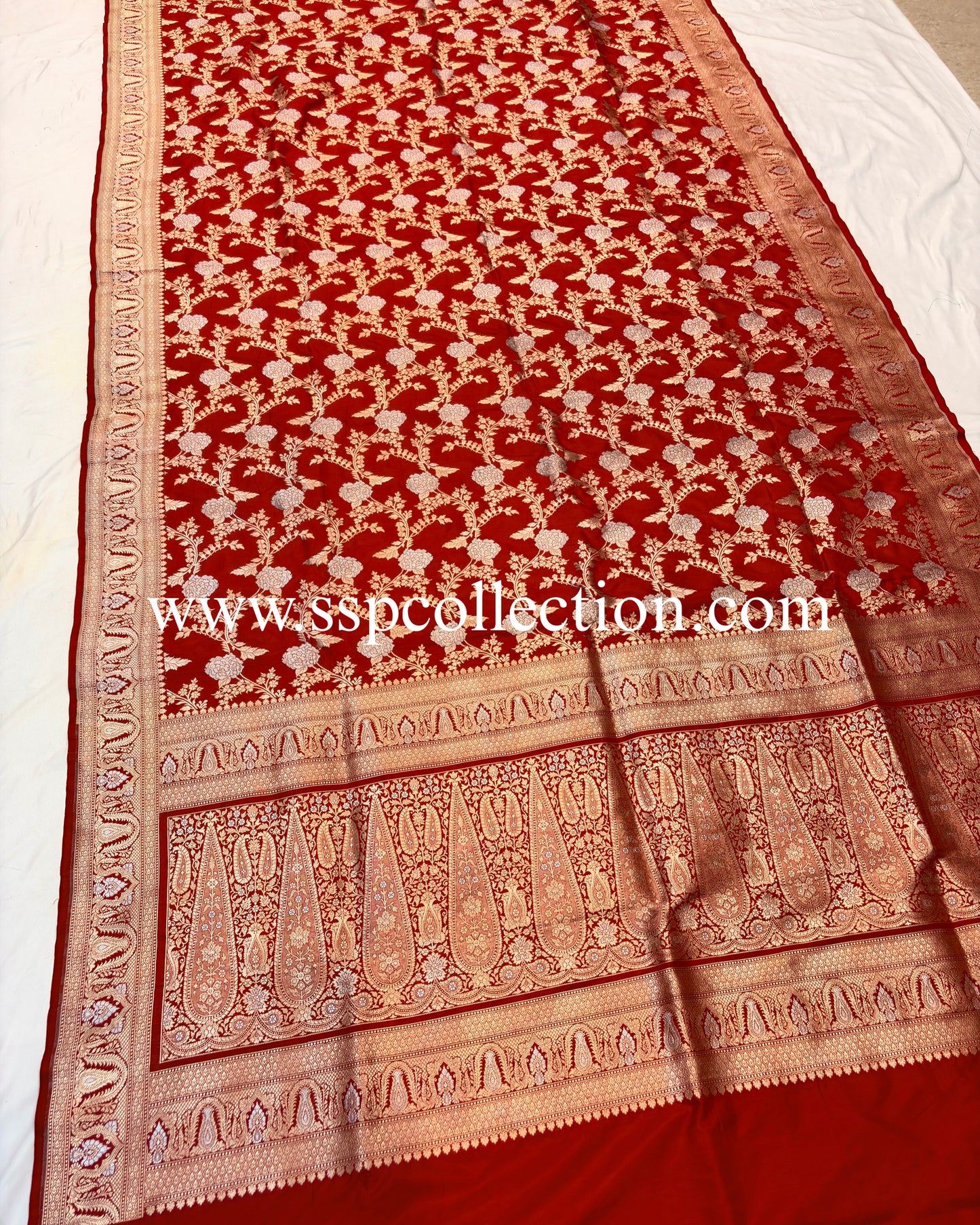 Red Pure Katan Silk Alfi Banarasi Saree