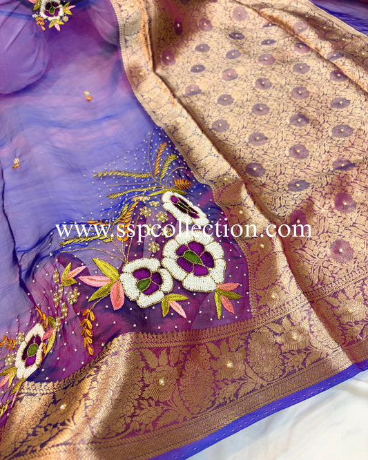 Dhoop-Chaao Pure Tissue Silk Zardozi Banarasi Saree