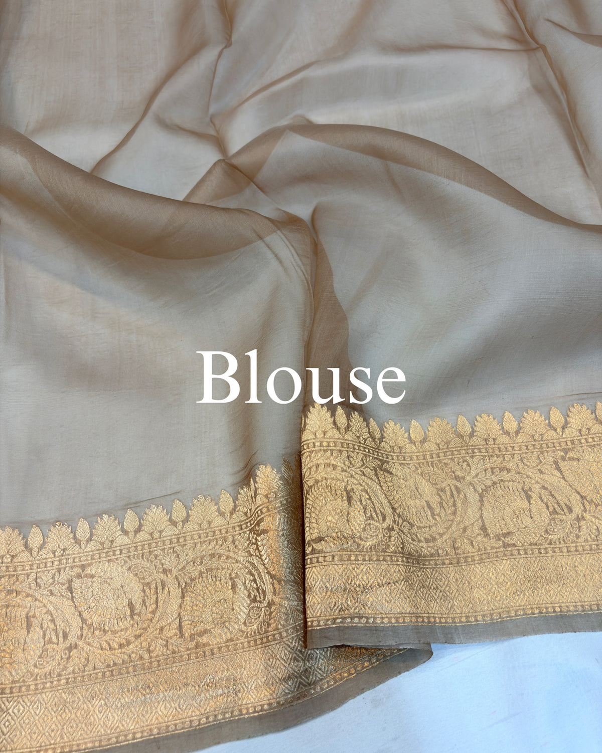Beige-Gold Pure Kora Silk Tilfi Banarasi Saree