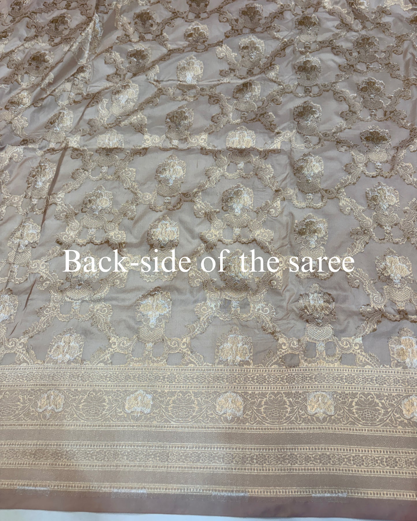 Beige Pure Katan Silk Alfi Banarasi Saree
