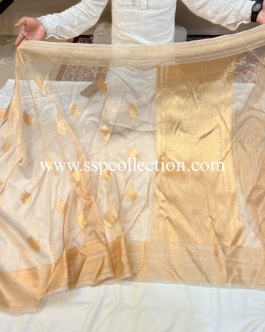 Champagne-Gold Pure Tissue Silk Banarasi Saree
