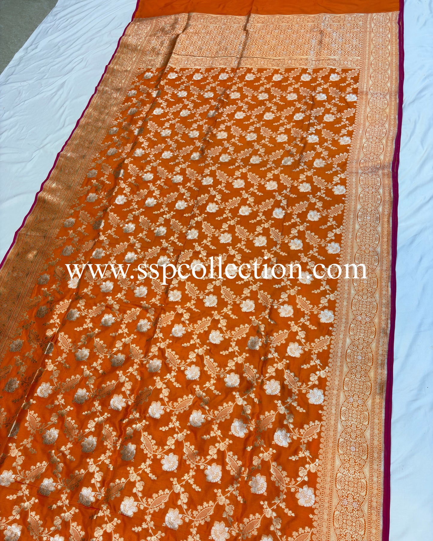 Orange Pure Katan Silk Alfi Banarasi Saree