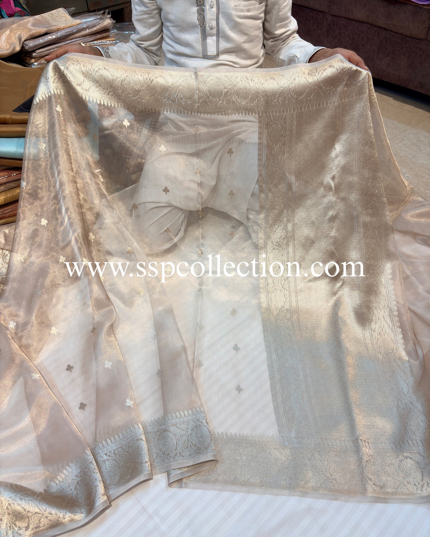 Silver Pure Tissue Banarasi Saree