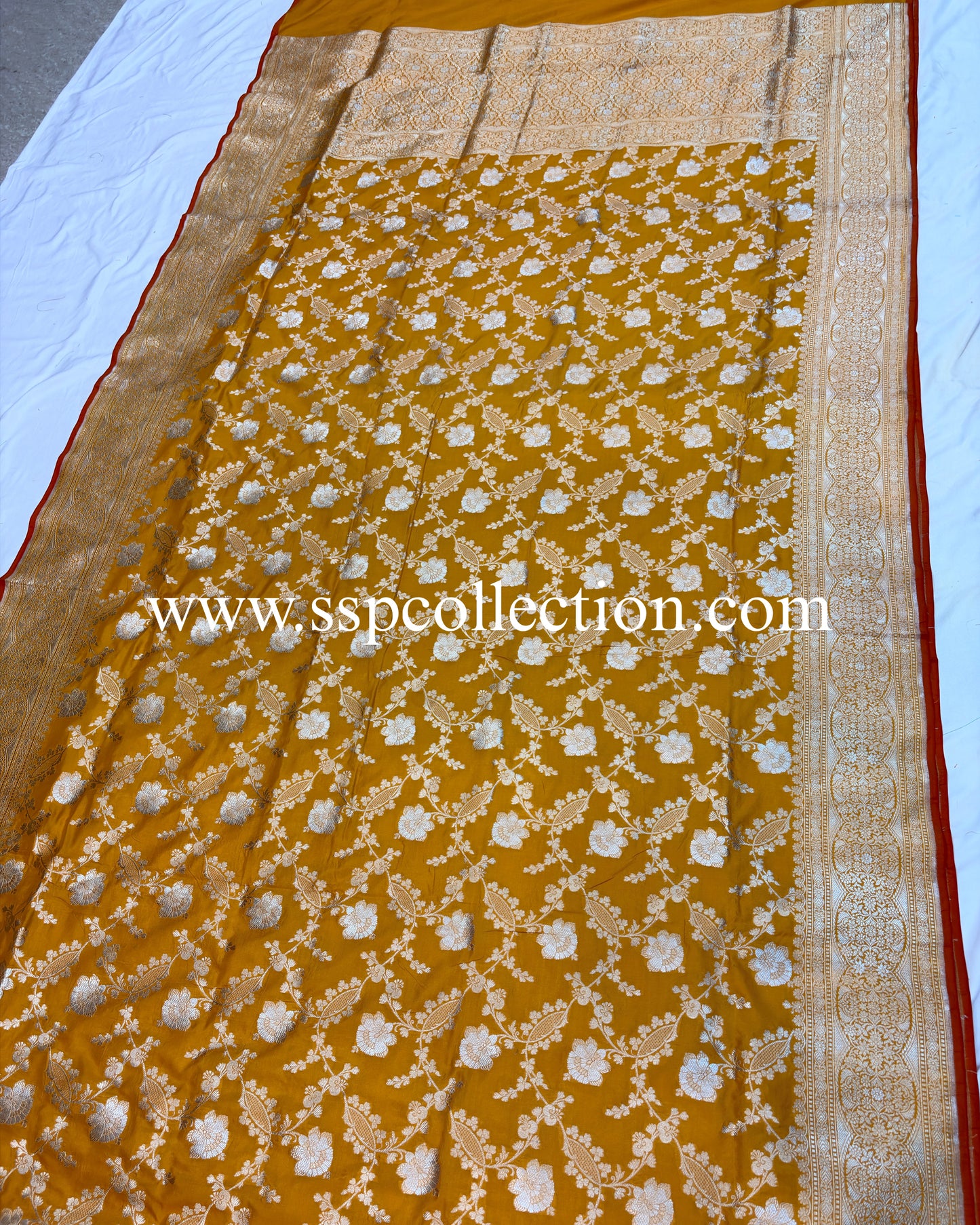 Mustard-Yellow Pure Katan Silk Alfi Banarasi Saree