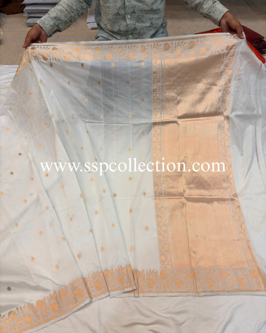 White Pure Soft Silk Banarasi Saree