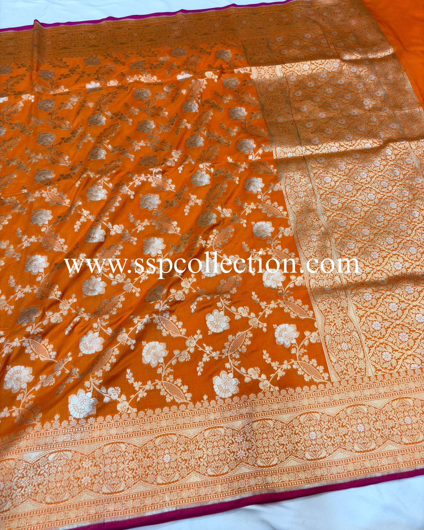 Orange Pure Katan Silk Alfi Banarasi Saree
