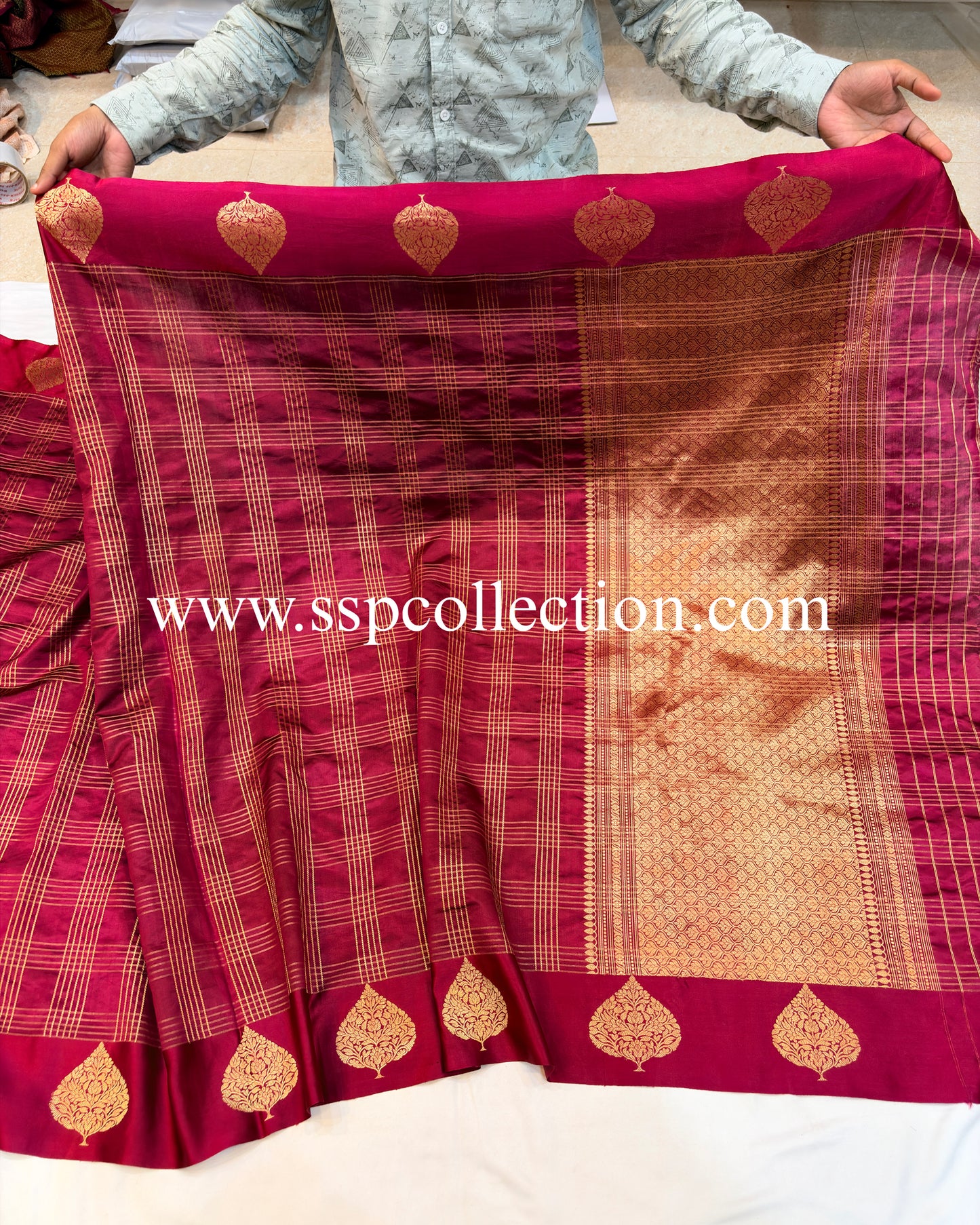 Dark-Magenta Pure Mango Silk Banarasi Saree