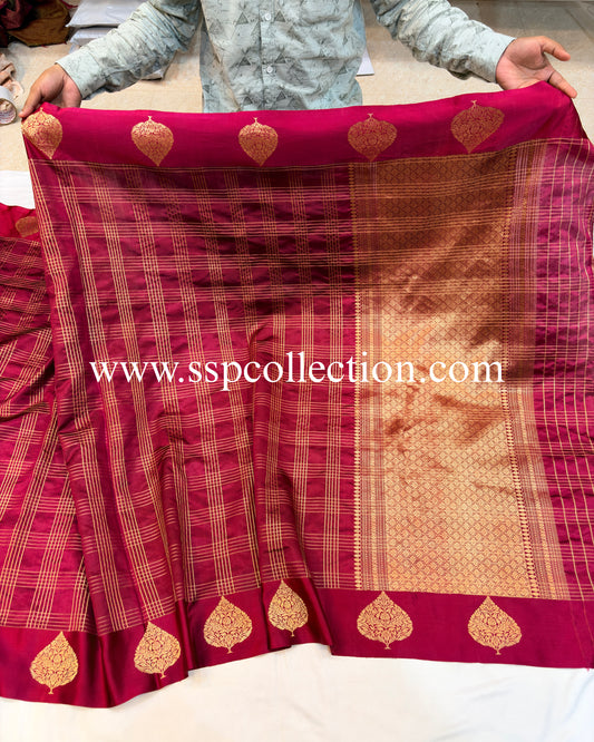 Dark-Magenta Pure Mango Silk Banarasi Saree