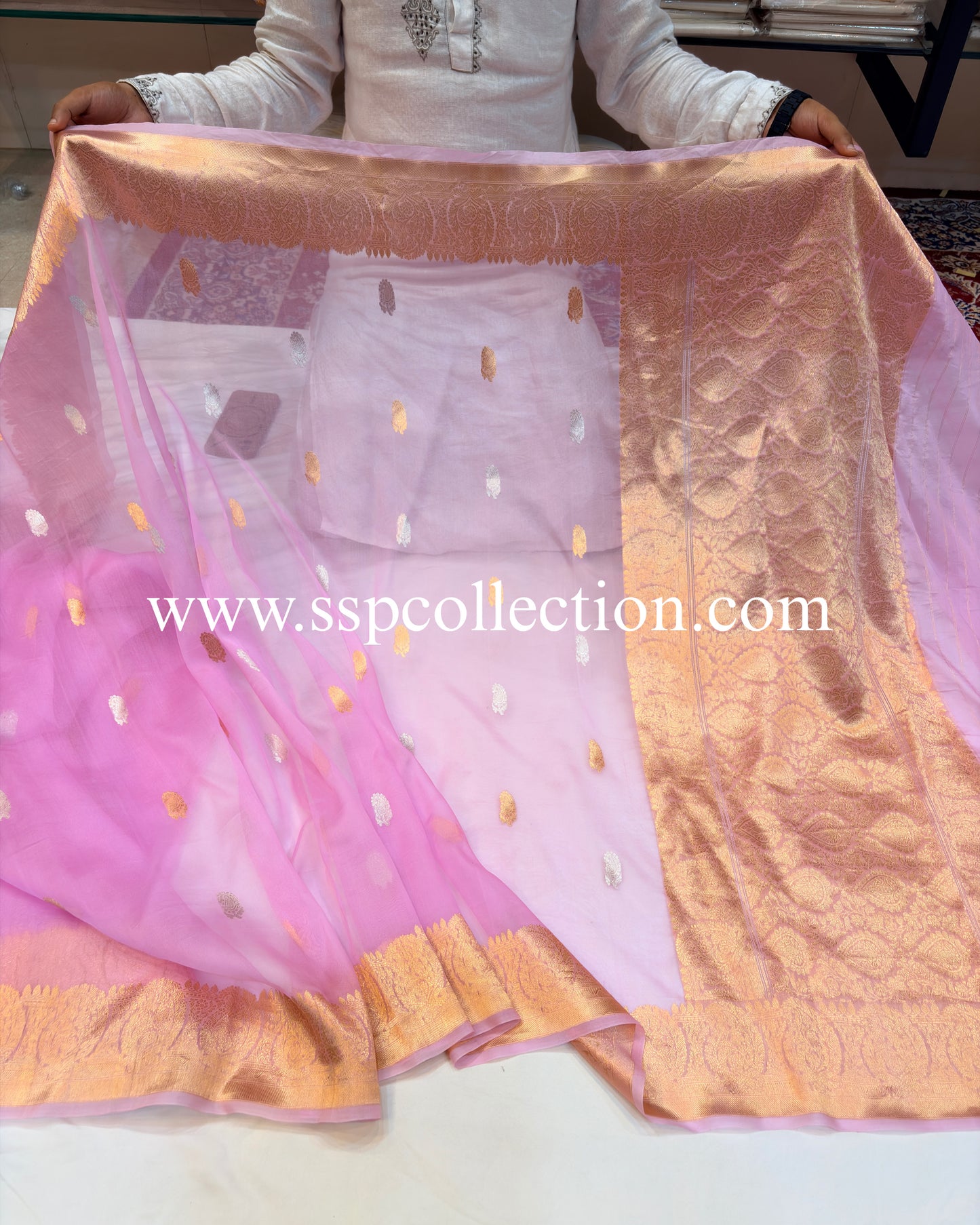 Light-Pink Pure Kora Silk Banarasi Saree
